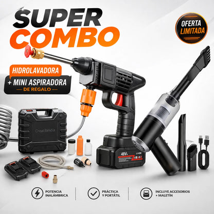 *COMBO ESPECIAL*: Hidrolavadora + (Aspiradora Portátil + Doble Batería + Maletín)